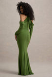 Hurghada Green Plunge-Neck Long-Sleeve Maxi Dress