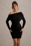 Zhara Black Ruched One-Shoulder Bodycon Mini Dress