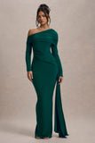 Valina Green Ruched Asymmetric Maxi Dress With Drape