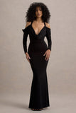 Hurghada Black Plunge-Neck Long-Sleeve Maxi Dress