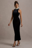 Audrine Black Velvet Embellished High-Neck Maxi Dress