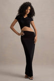 Pia Black Short-Sleeve Maxi Dress With Cut-Out