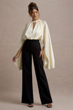 Amity Black & Cream Wide-Leg Jumpsuit With Satin Cape Sleeves