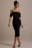 Bethan Black Bodycon Strappy Mesh Bardot Midi Dress