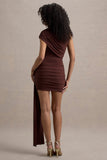 Nocturnal Brown Ruched Mini Dress With Sash