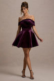 Dede Port Velvet Bow Bardot Skater Mini Dress
