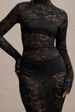 Delevingne Black Lace Sheer Long-Sleeve Maxi Dress