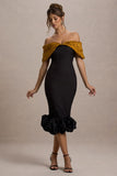Despina Black Bardot Midi Dress With Ruffle Hem