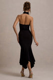Prianyka Black High-Neck Draped Midi Dress