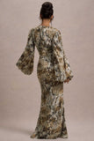 Casarile Snake Print V-Neck Balloon Sleeve Maxi Dress