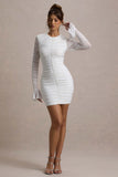 Romilly White Ruched Long-Sleeve Bodycon Mini Dress