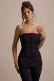 Elliana Black Strapless Button Front Tailored Top