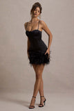 Vampira Black Satin Corset Feather Mini Dress