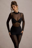 Harlowe Black Mesh Long-Sleeve Bodysuit