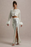 Raia Sand Sequin Split Maxi Skirt