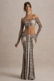 Vitality Snake Print Ruched Drape Maxi Skirt