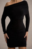 Zhara Black Ruched One-Shoulder Bodycon Mini Dress