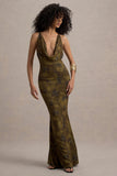 Allana Yellow Floral Print Cowl-Neck Open-Back Maxi Dress