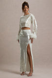 Raia Sand Sequin Split Maxi Skirt