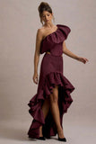 Ruby Merlot Satin High-Low Maxi Skirt