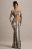 Vitality Snake Print Ruched Drape Maxi Skirt