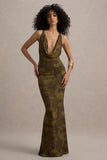 Allana Yellow Floral Print Cowl-Neck Open-Back Maxi Dress