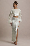Raia Sand Sequin Split Maxi Skirt