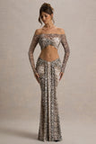 Vitality Snake Print Ruched Drape Maxi Skirt